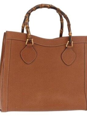 GUCCI Bamboo Tote Bag Leather Brown Gold 002